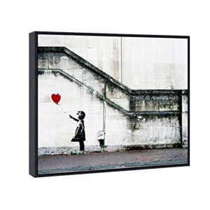 wieco art framed canvas wall art canvas prints of banksy grafitti girl with red balloon abstract artwork for wall decor home decorations black frame