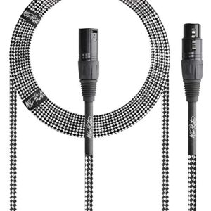 mophead 15-foot balanced xlr microphone cable - 3-pin xlr male to xlr female pro grade double insulated tweed braided (blue and black)