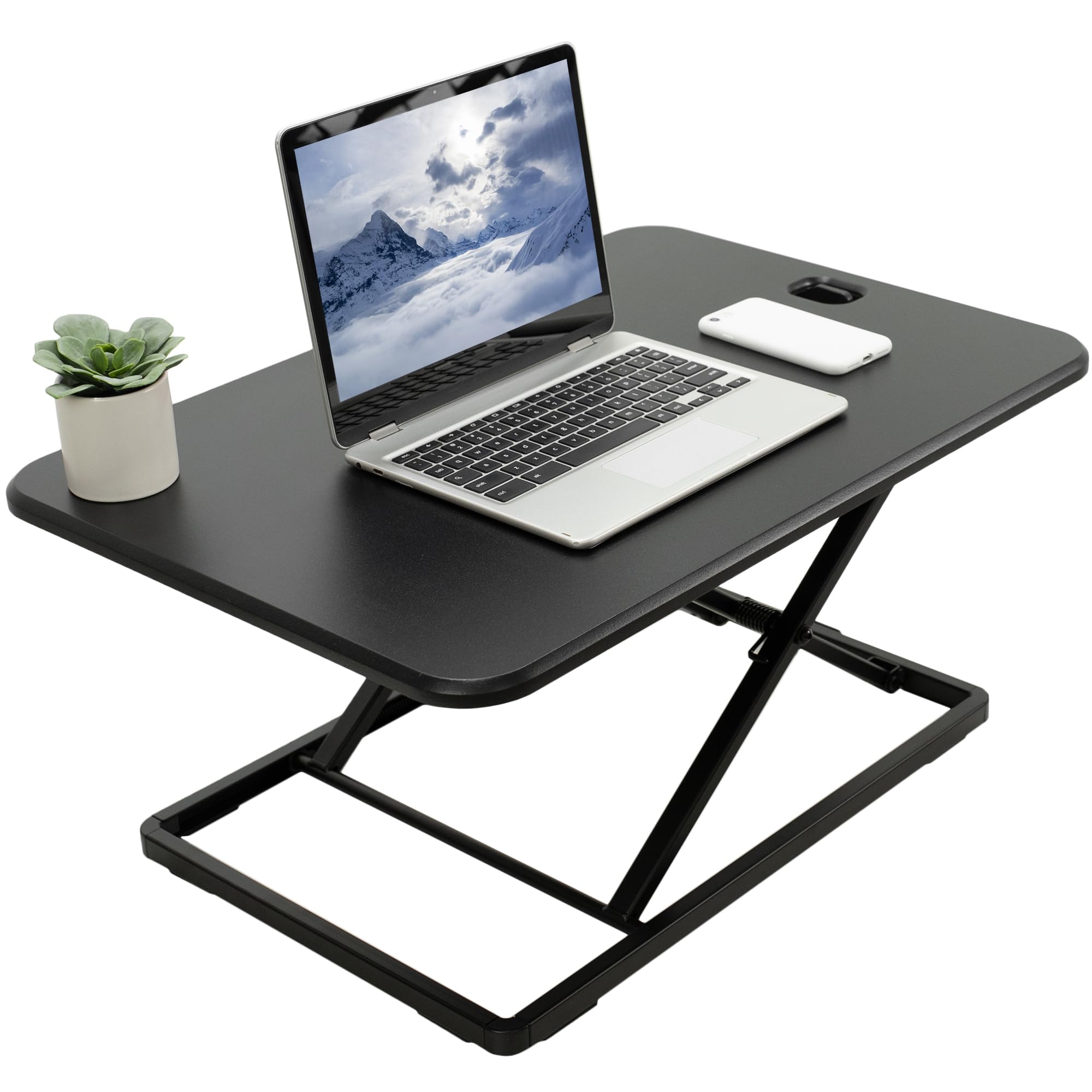 VIVO Ultra-Slim Single Top Height Adjustable Standing Desk Riser, Compact Sit Stand Desktop Converter for Monitor or Laptop, Black, DESK-V001J