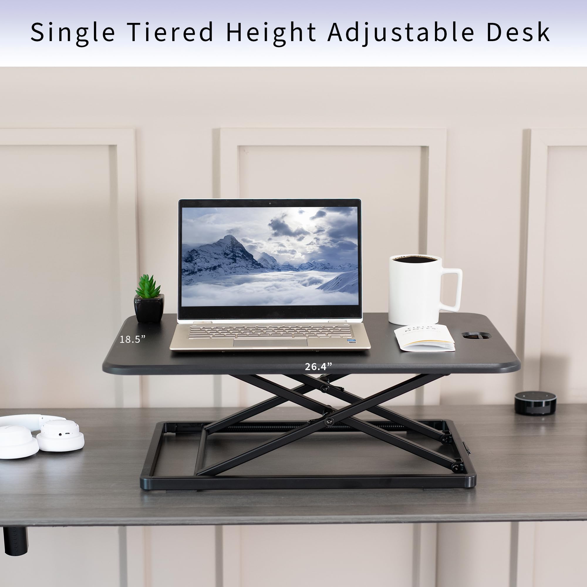 VIVO Ultra-Slim Single Top Height Adjustable Standing Desk Riser, Compact Sit Stand Desktop Converter for Monitor or Laptop, Black, DESK-V001J