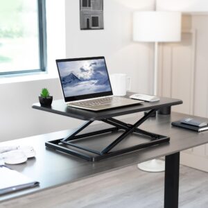 VIVO Ultra-Slim Single Top Height Adjustable Standing Desk Riser, Compact Sit Stand Desktop Converter for Monitor or Laptop, Black, DESK-V001J