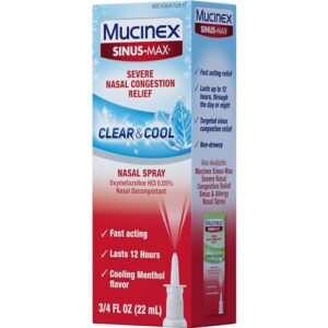 Mucinex Sinus-Max Nasal Spray Decongestant, 12 Hour Over-The-Counter Medication Nose Spray for Sinus Relief, Nasal Decongestants For Adults & Sinus Congestion, Cooling Menthol, 0.75 Fl Oz (Pack of 3)