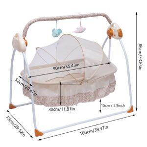 LOYALHEARTDY Baby Cradle Swing 5 Speed Electric Stand Crib Auto Rocking Chair Bed with Remote Control Infant Musical Sleeping Basket for 0-18 Months Newborn Babies, Mosquito Net+Mat+Pillow (Khaki)