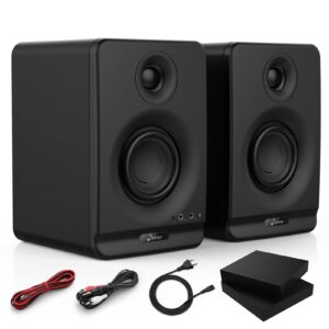 donner studio monitors 3" near field studio monitors with csr 5.0 bluetooth, for music production, live streaming and podcasting, 2-pack including monitor isolation pads-new version(dyna3 black)