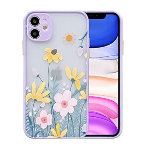 ownest compatible for iphone 11 case for flower clear frosted pc back floral girls woman and soft tpu protective silicone slim case for iphone 11-taro purple