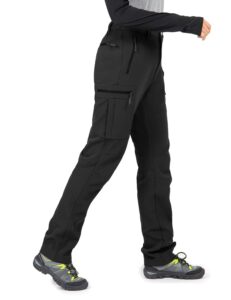 wespornow women's-snow-ski-pants fleece-lined-waterproof-hiking-pants softshell insulated pants for winter outdoor snowboard (black, medium)