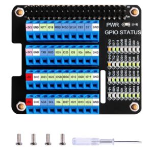 geeekpi gpio screw terminal block breakout board hat for raspberry pi, gpio expansion board breakout module with gpio status led for raspberry pi 4b/3b+/3b/2b/b+/pi zero w/pi zero 2 w