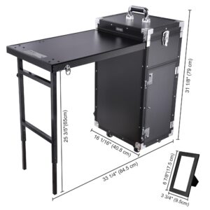 BYOOTIQUE Rolling Manicure Table Foldable Nail Table Makeup Train Case with Desk Cosmetic Trolley Travel Storage Organizer with 4 Drawers Mirror & Speaker for Technician Workstation Salon, Black