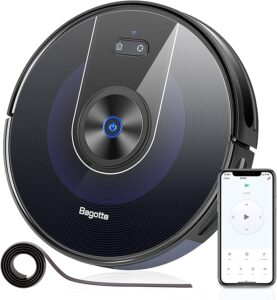 bagotte bg800 robot vacuum cleaner, wi-fi connection mapping, 2200pa suction, alexa & app control, boundary strips included, quiet, self-charging, ideal for pet hair, carpets, hard floor