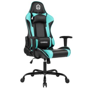gotminsi video gaming chair with headrest and lumbar cushion adjustable desk chair for office and study room computer racing chair with ergonomic high backrest (bk/mint)