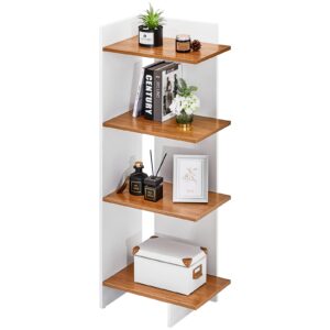 saygoer modern bookshelf affordable wood bookcase 4 tiers tall storage shelves floating display shelf plant stand for living room home office bedroom organizer，white walnut