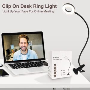 Bekada Clip on Desk/Ring Light with Clamp for Video Conference Lighting, Computer Webcam, USB LED Laptop Light for Zoom Meetings Reading with 3 Color 10 Dimming Level