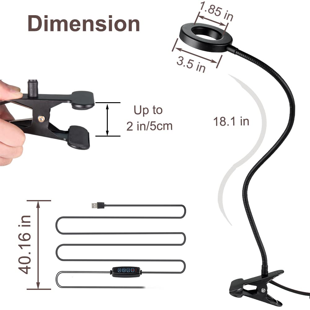 Bekada Clip on Desk/Ring Light with Clamp for Video Conference Lighting, Computer Webcam, USB LED Laptop Light for Zoom Meetings Reading with 3 Color 10 Dimming Level