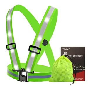 tagvo led reflective safety vest with storage bag, usb charging led reflective vest, night light up vest, adjustable elastic running gear reflector straps for sports outdoor cycling walking working
