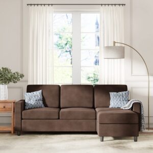 walsunny convertible sectional sofa for small space l-shaped couch with modern linen fabric (brown)