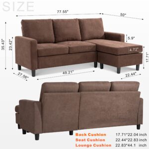 Walsunny Convertible Sectional Sofa for Small Space L-Shaped Couch with Modern Linen Fabric (Brown)