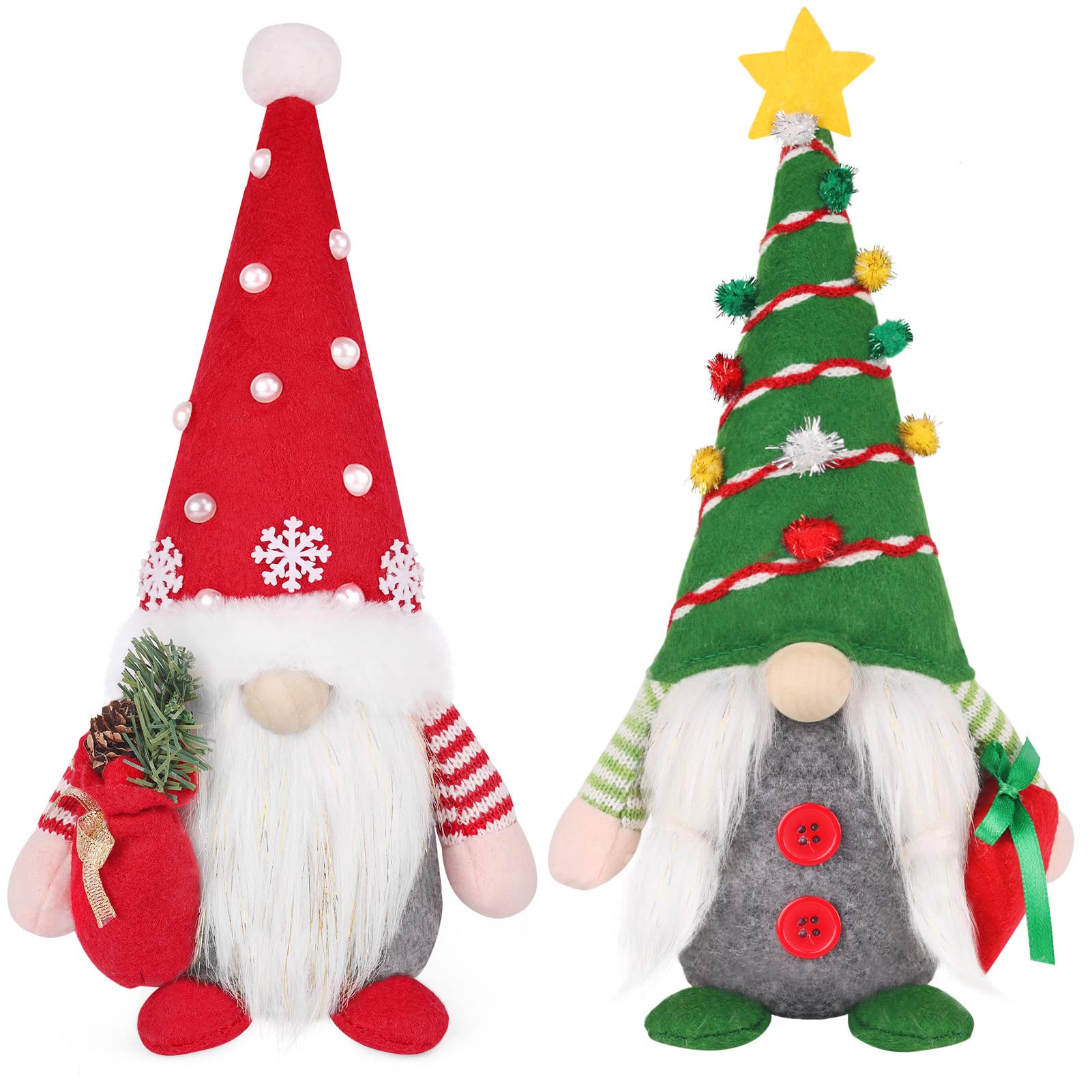 HIALTODAY Christmas Gnomes Decor 2 Pack, Swedish Gnome Plush Ornament Tomte Santa Elf Dwarf for Thanksgiving Decorations (Style:A)