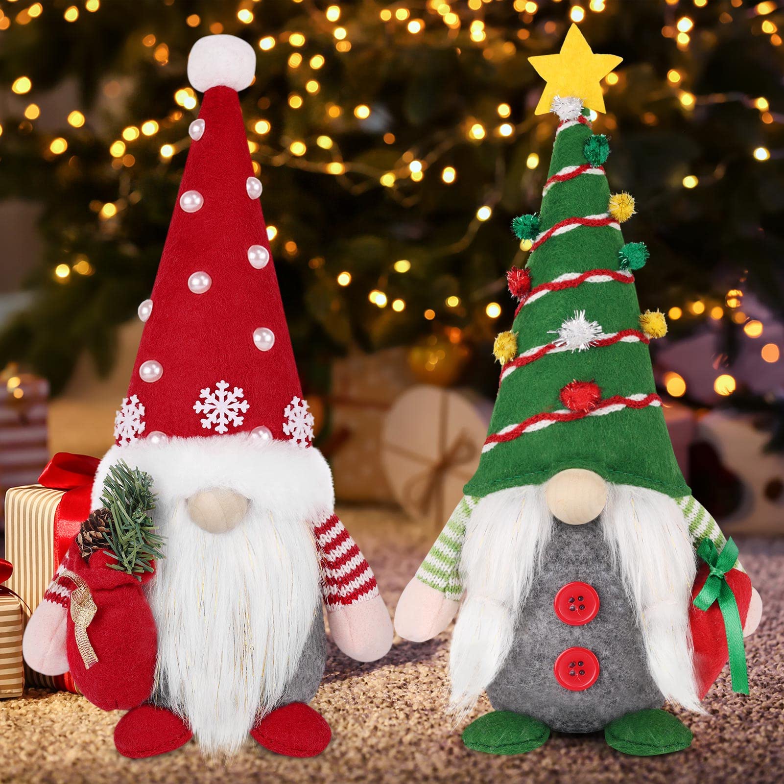 HIALTODAY Christmas Gnomes Decor 2 Pack, Swedish Gnome Plush Ornament Tomte Santa Elf Dwarf for Thanksgiving Decorations (Style:A)