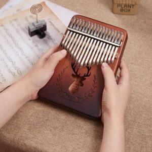 Vbh Kalimba 17 Keys Thumb Piano with Study Instruction and Tune Hammer, Portable Solid Mahogany Finger Piano, Gift for Kids Adult Beginners