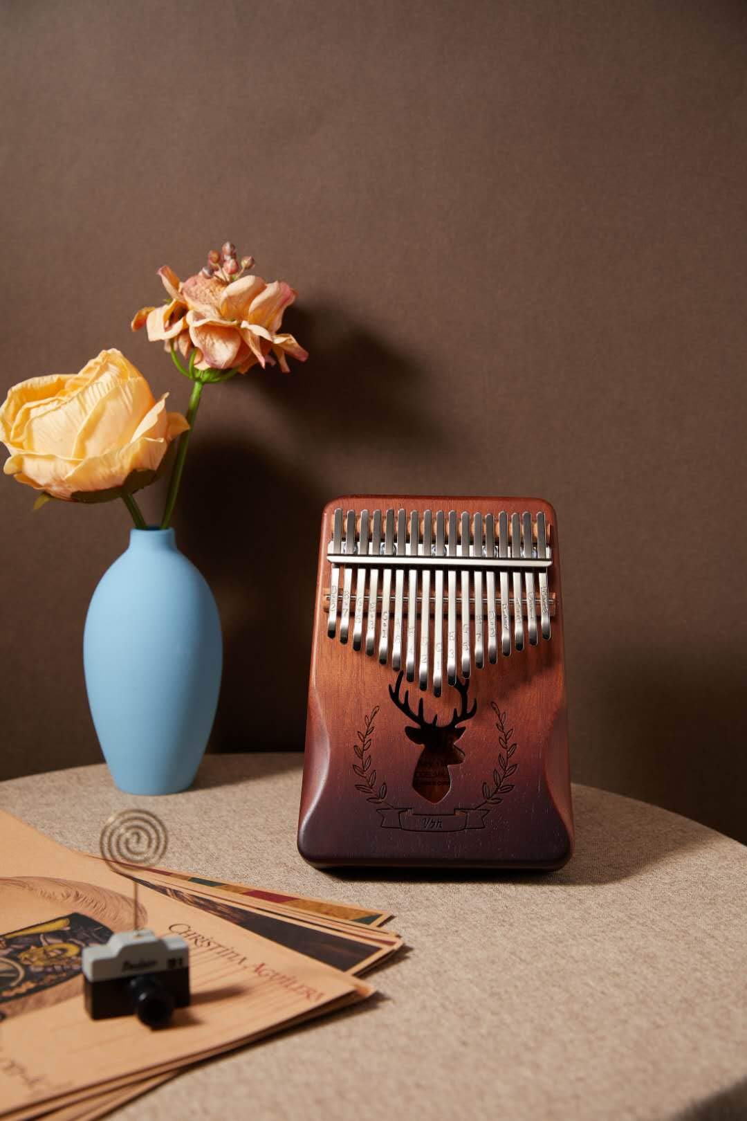 Vbh Kalimba 17 Keys Thumb Piano with Study Instruction and Tune Hammer, Portable Solid Mahogany Finger Piano, Gift for Kids Adult Beginners