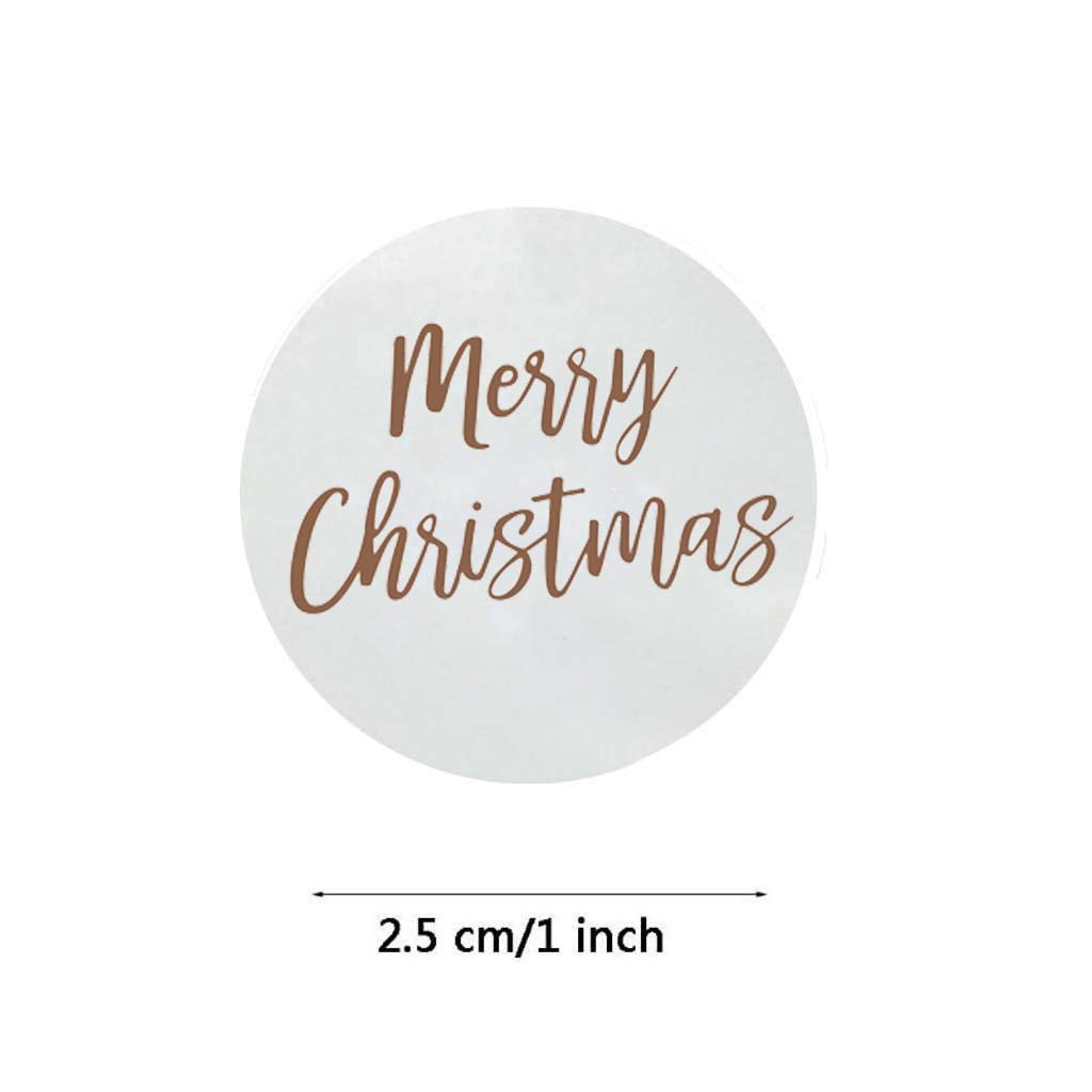 Lanema Merry Christmas Sticker 500pcs/Roall 1 Inch Gold Foil Round Seal Sticker Transparent Sticker for Business Hand Gift Envelope