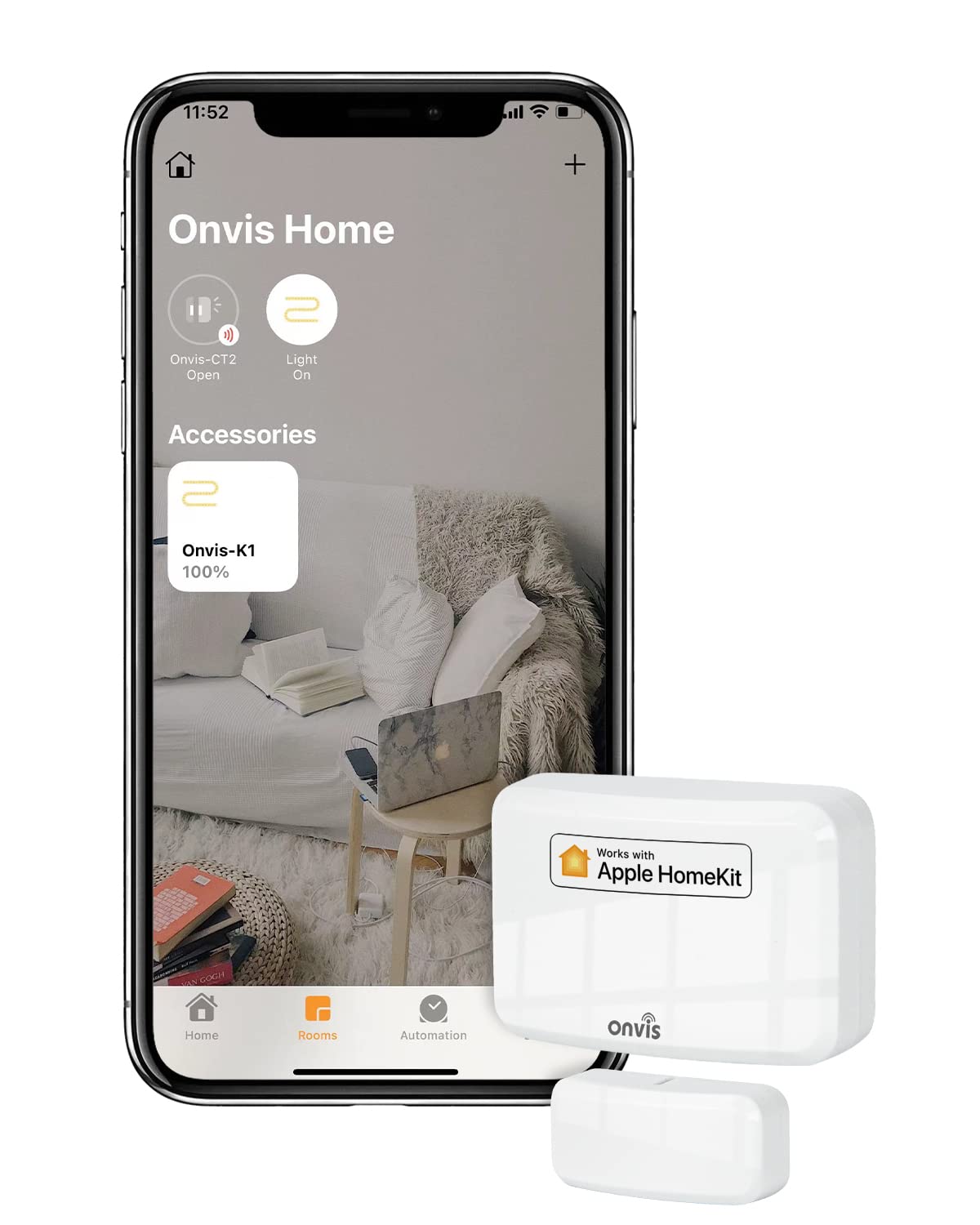 Onvis Door Window Contact Sensor, Magnetic Home Security System, Works with HomeKit, Automatic Notifications, Remote Access, Bluetooth Wireless Low Energy Battery Powered, No Hub Required