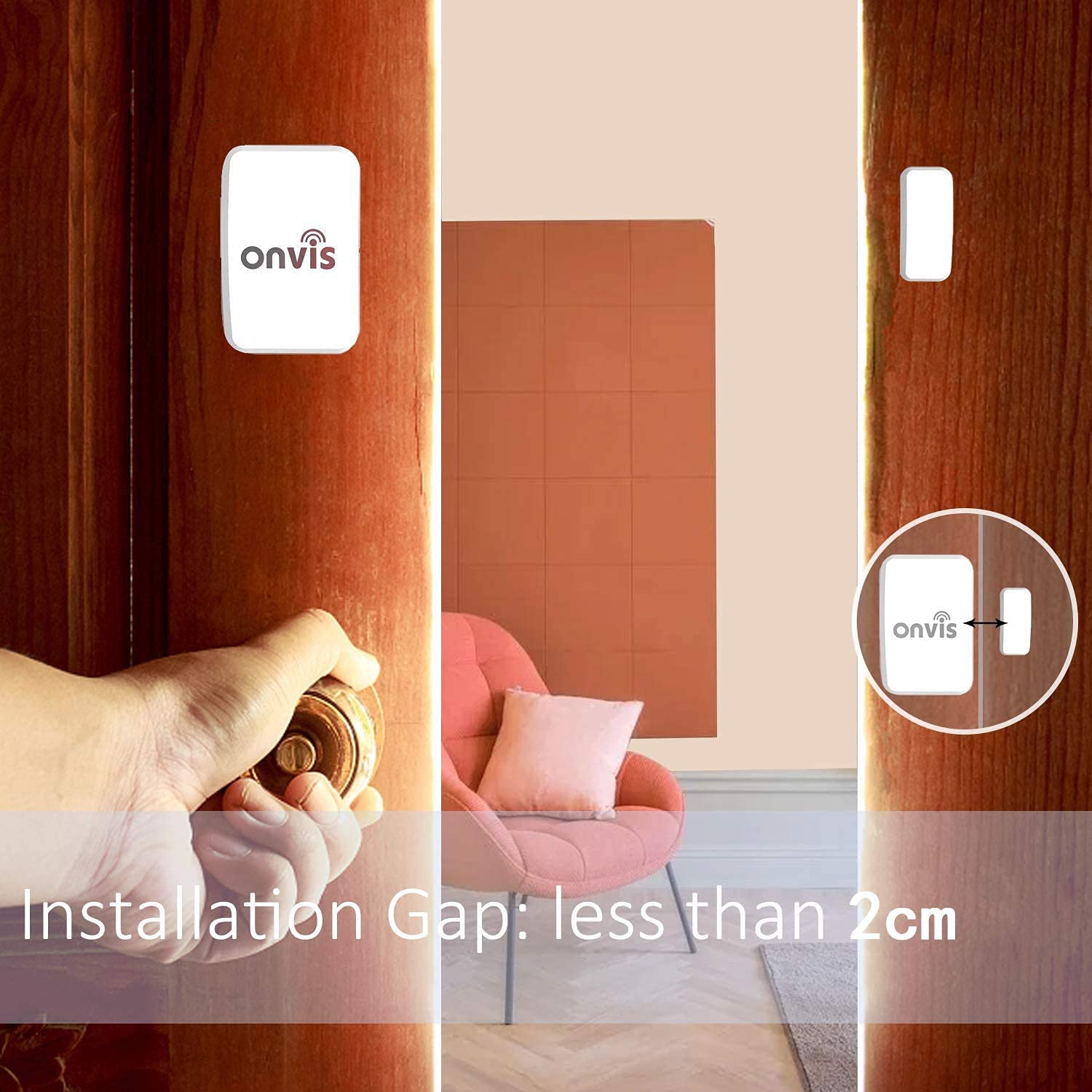 Onvis Door Window Contact Sensor, Magnetic Home Security System, Works with HomeKit, Automatic Notifications, Remote Access, Bluetooth Wireless Low Energy Battery Powered, No Hub Required