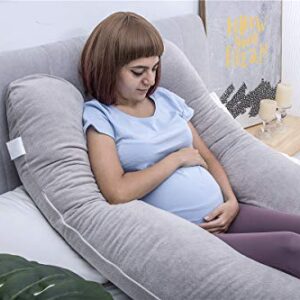 MOON PINE Pregnancy Pillow, U Shaped Full Body Pillow for Maternity Support, Sleeping Pillow with Velour Cover for Pregnant Women (Gray)