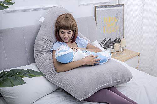 MOON PINE Pregnancy Pillow, U Shaped Full Body Pillow for Maternity Support, Sleeping Pillow with Velour Cover for Pregnant Women (Gray)