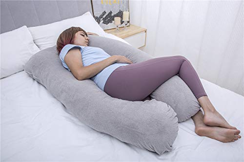 MOON PINE Pregnancy Pillow, U Shaped Full Body Pillow for Maternity Support, Sleeping Pillow with Velour Cover for Pregnant Women (Gray)