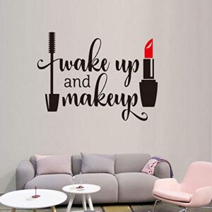 Wake up and Make up Quote Wall Decal Sticker, AUHOKY Unique Art Words Peel and Stick Space Wall Stickers, Removable DIY Mural Decor Wallpaper for Dressing Room Girls Bedroom