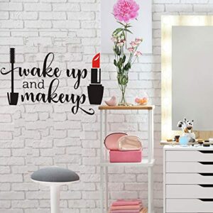 Wake up and Make up Quote Wall Decal Sticker, AUHOKY Unique Art Words Peel and Stick Space Wall Stickers, Removable DIY Mural Decor Wallpaper for Dressing Room Girls Bedroom