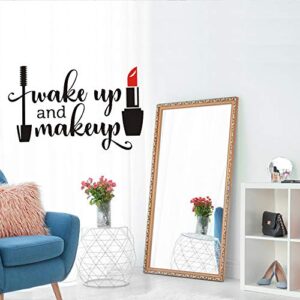 Wake up and Make up Quote Wall Decal Sticker, AUHOKY Unique Art Words Peel and Stick Space Wall Stickers, Removable DIY Mural Decor Wallpaper for Dressing Room Girls Bedroom