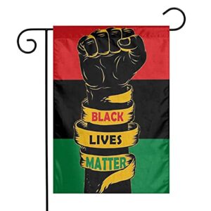 usa african american afro pan black and green red fist ribbon black lives matter blm flax nylon burlap linen fabric garden flag farmhouse mailbox decor welcome sign 12x18 inch small double sided