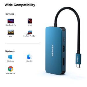 Benfei USB Type-C to HDMI+DisplayPort+VGA Adapter, 4K Support, Compatible with Laptops and TVs