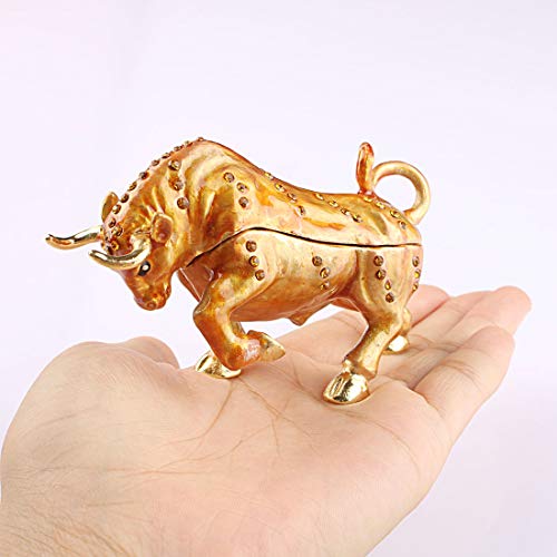 Hophen Golden Bull Cattle Ox Trinket Box Animal Figurine Collectible Jewelry Box Ring Holder Decorative Crafts (Ready Ox)