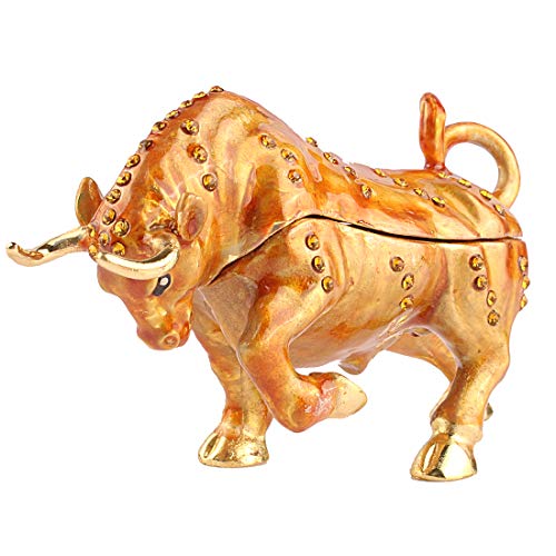 Hophen Golden Bull Cattle Ox Trinket Box Animal Figurine Collectible Jewelry Box Ring Holder Decorative Crafts (Ready Ox)