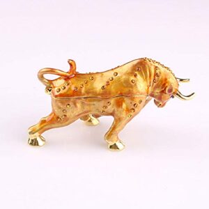 Hophen Golden Bull Cattle Ox Trinket Box Animal Figurine Collectible Jewelry Box Ring Holder Decorative Crafts (Ready Ox)