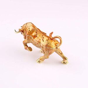 Hophen Golden Bull Cattle Ox Trinket Box Animal Figurine Collectible Jewelry Box Ring Holder Decorative Crafts (Ready Ox)