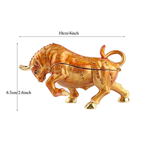 Hophen Golden Bull Cattle Ox Trinket Box Animal Figurine Collectible Jewelry Box Ring Holder Decorative Crafts (Ready Ox)