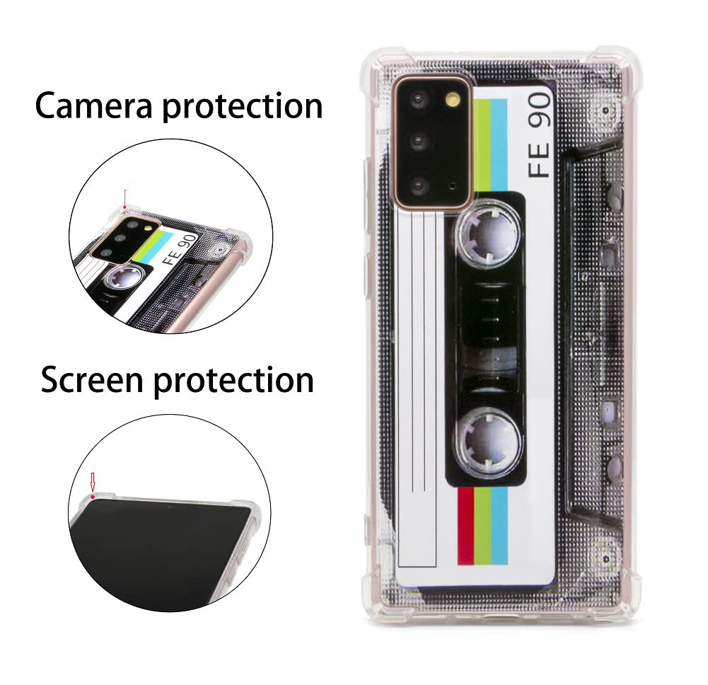 FAteamll Case for Galaxy Note 20,with Reinforced Corners TPU Soft Bumper Retro Cassette Tape Case Compatible with Samsung Galaxy Note 20