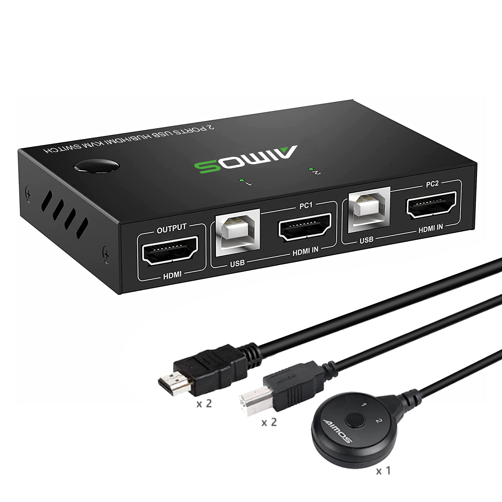 HDMI KVM Switch for 2 Computers 1 Monitor, 4K@30Hz KVM Swicher for 2 Computers Share Keyboard Mouse and one HD Monitor, with 2 HDMI Cables and 2 USB Cable