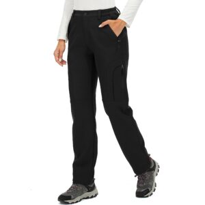 women's snow pants hiking ski waterproof fleece lined outdoor cargo pants softshell winter warm pants with zipper pockets,h4409,black,6