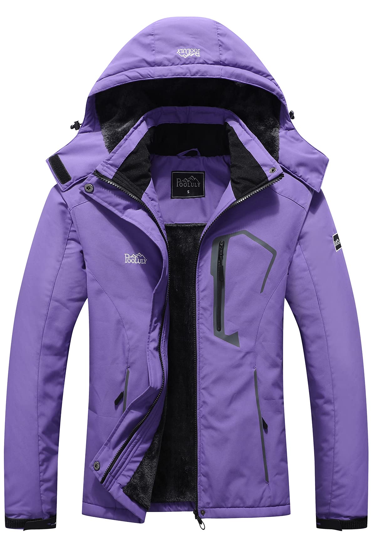 Pooluly Women's Ski Jacket Warm Winter Waterproof Windbreaker Hooded Raincoat Snowboarding Jackets