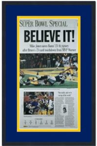 framed st. louis post dispatch rams super bowl xxxiv 34 champions 17x27 football newspaper cover photo professionally matted