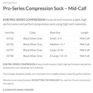 Elite Hockey, Notorious Pro-Series Compression Calf Sock, One Pair (Black/Silver Grey, X-Large)