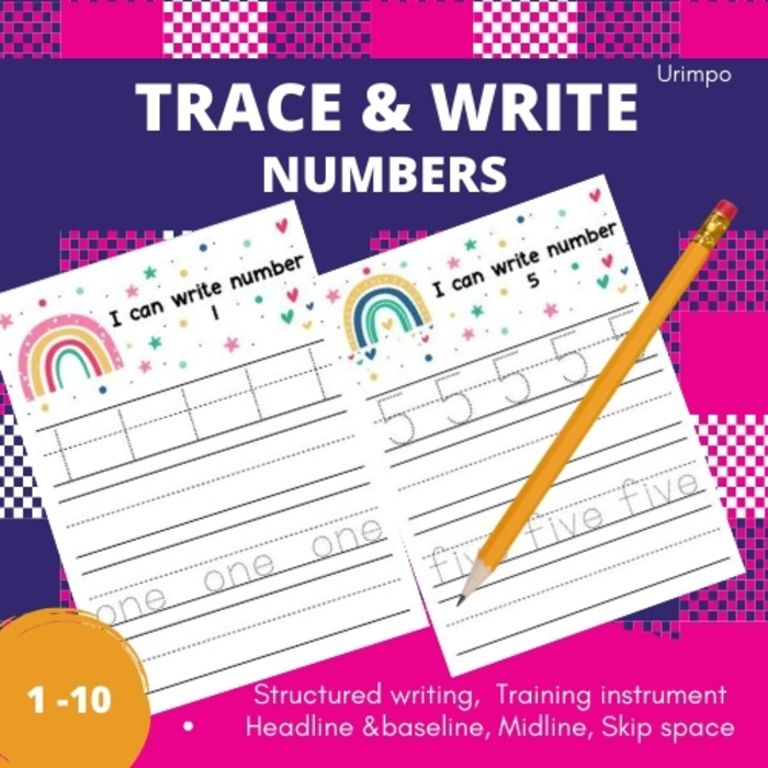 Trace and Write handwriting practice (1-10)