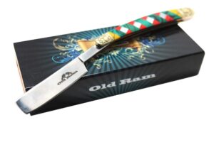 old ram collection barber straight razor style manual folding knife.. (red)