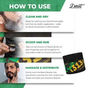 Detroit Grooming Co. Beard Butter - Softens, Thicken, Hydrates, and Rejuvenate Your Beard with Safflower Oil and Shea Butter - Styling Essentials - Toasted Vanilla Amber - 313-2oz