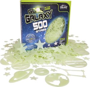 glow in the dark stars for ceiling, 500-count, largest ceiling glow stars assortment includes jumbo sun, all 9 planets, bonus moon and entire big dipper constellation plus more! stocking stuffers